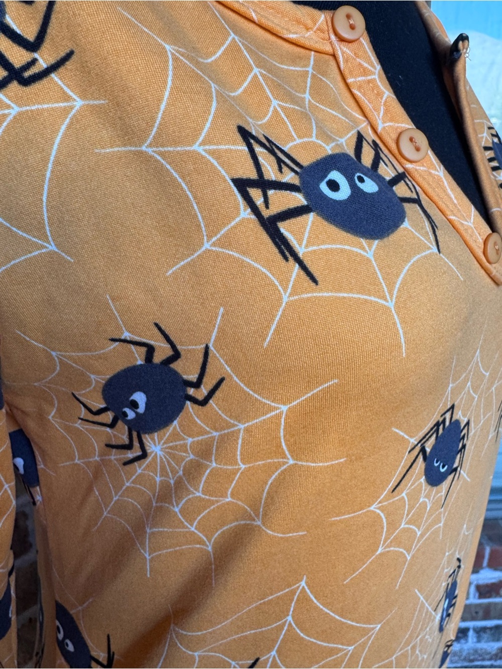SHOSHO Halloween SpiderWeb 1-Piece Orange Pajama Romper + Headband Women’s Large - Picture 4 of 6